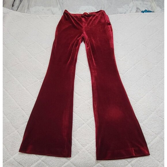 House Of London Women's Red Velvet Flared Leg Pants Side Zip Flat Front Size M - Picture 2 of 8